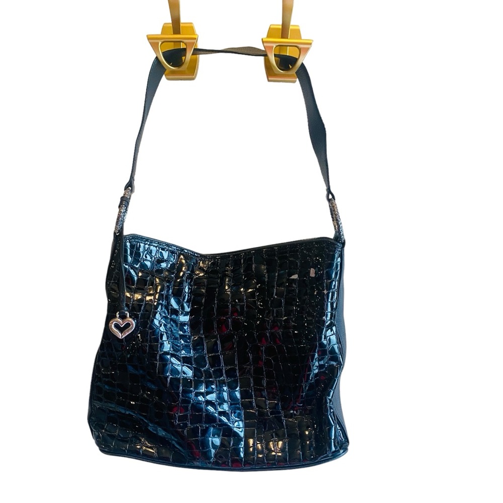 Brighton Black Cher Croc / Leather Shoulder Bag with Charm